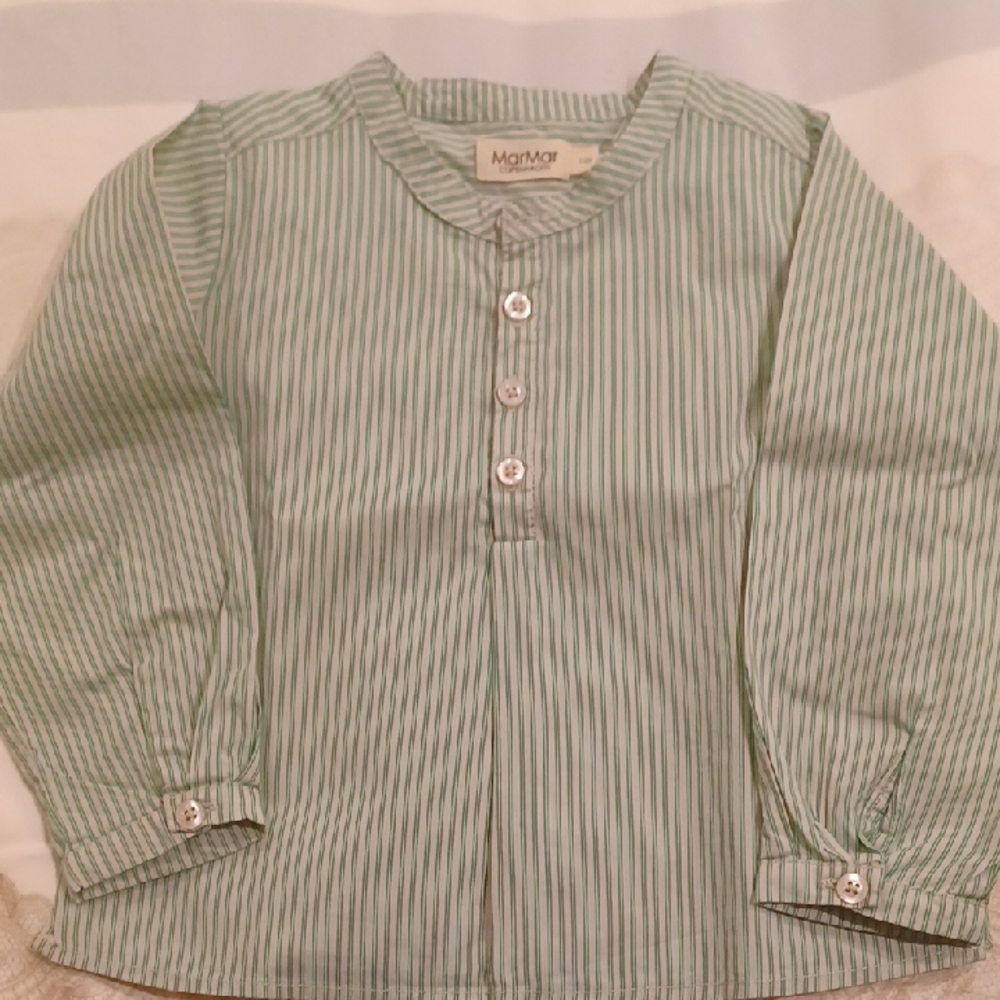 MarMar Kids Shirt, Baby Blouse, Striped Green/grey, Size 18m